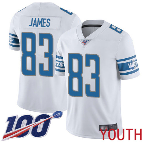 Detroit Lions Limited White Youth Jesse James Road Jersey NFL Football #83 100th Season Vapor Untouchable